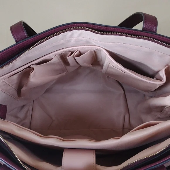 Poppy & Peonies Go Getter Vegan Leather Elegant Purple Berry Tote Bag Purse - Picture 15 of 16